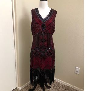 XL red and black flapper dress WITH accessories